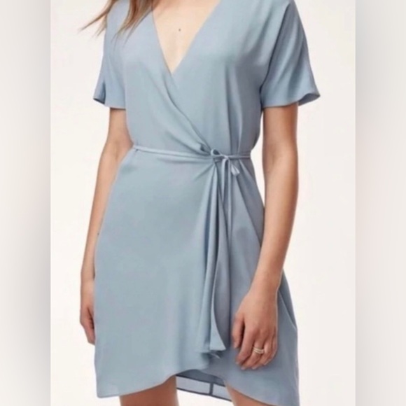 Aritzia Dresses & Skirts - ARITZIA BABATON wallace dress wrap mini dress blue size small